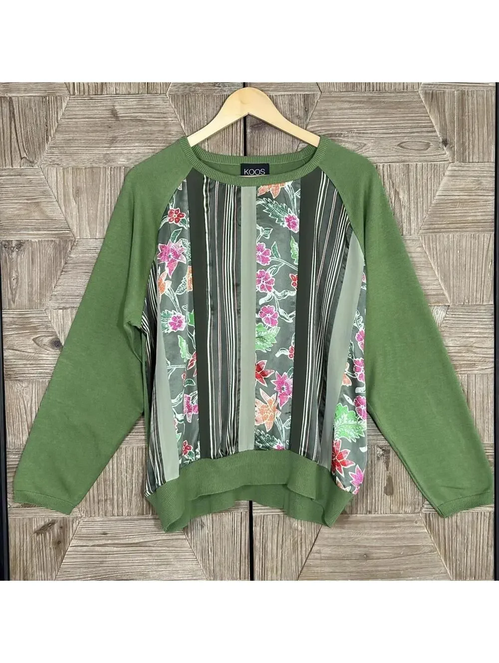 Koos of Course Green Boho Chic Silk Blend Art to Wear Knit Pullover Sweater 1X
